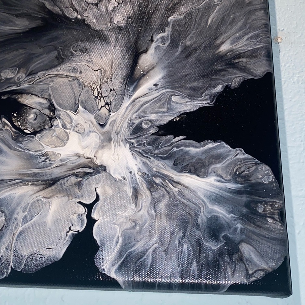 ❌SOLD❌12x12 hand painted Abstract Acrylic fluid pour art canvas painting black - Picture 4 of 10